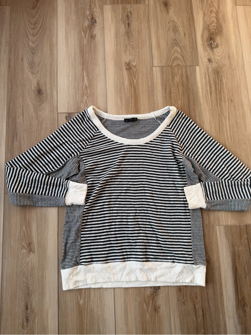 Willi Smith Black and White Striped Scoop-Neck Pullover